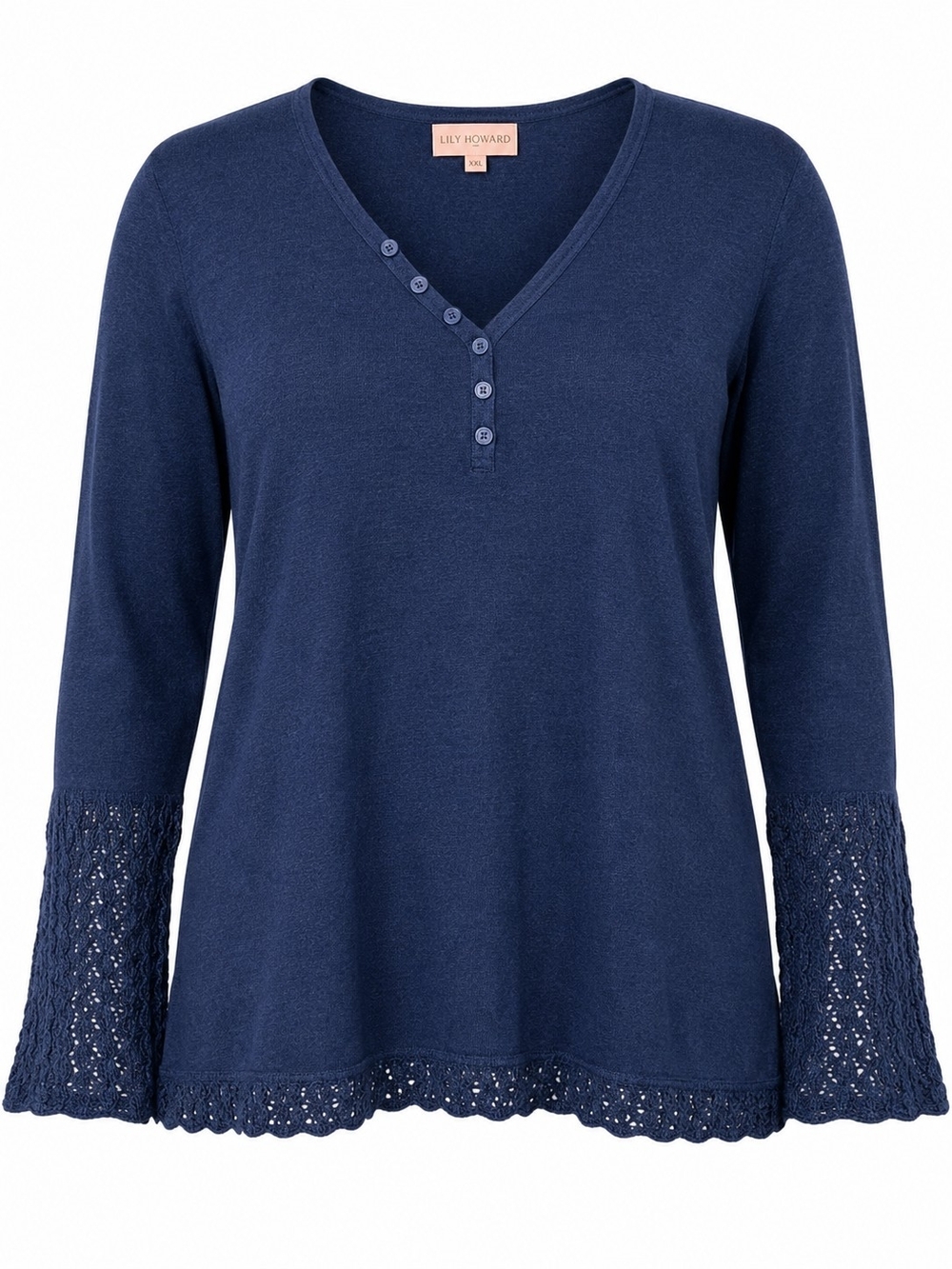 IRELANDSEYE for LILY HOWARD | Cotton Silk Cashmere Navy Henley Sweater | XL XXL